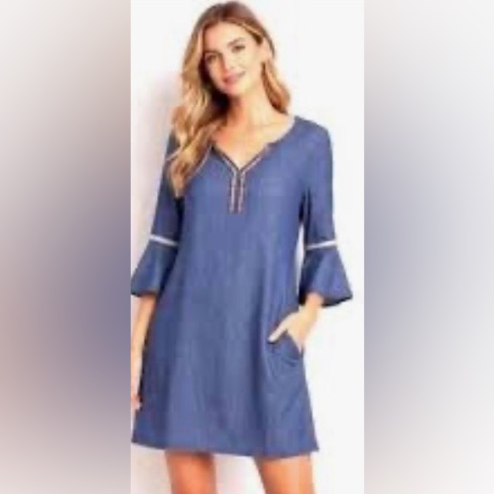 NAIF Small Blue Embroidered Bell Sleeve shift dress Boho Tunic
